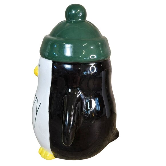 Rae Dunn COZY Penguin w Green Pom Pom Hat Winter Holiday Decor 8" - Picture 4 of 10